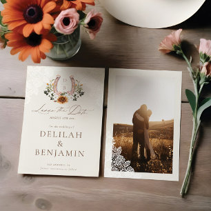 Invitation Lasso la date aquarelle Floral Western Horseshoe