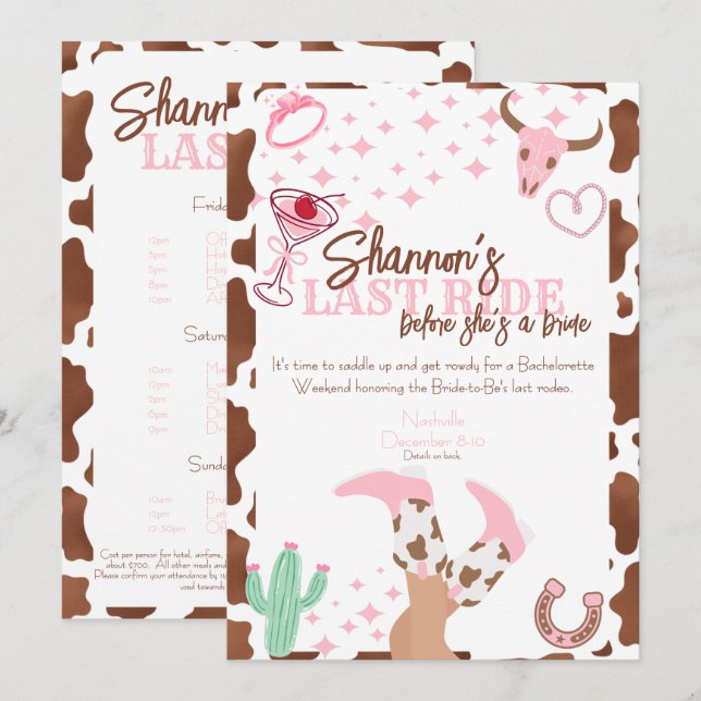 Invitation Last Ride Weekend Trip Bachelorette Party (Devant / Derrière)