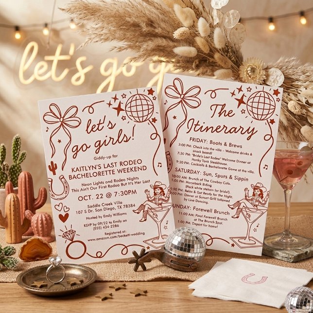 Invitation Last Rodeo Cowgirl Bachelorette Weekend Itinerary (Créateur téléchargé)