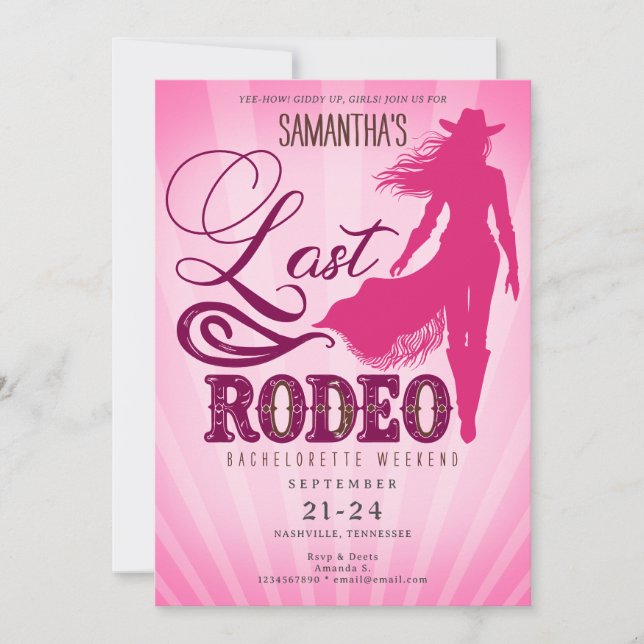 Invitation Last Rodeo Pink Cowgirl Nashville Bachelorette  (Devant)