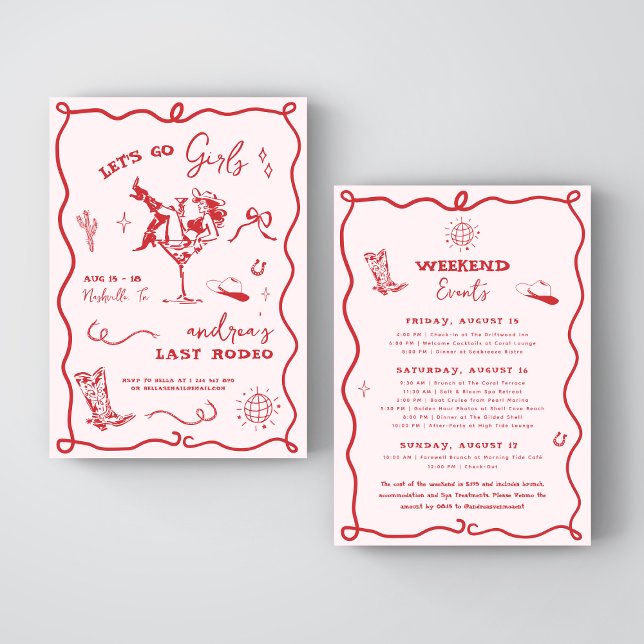 Invitation Last Rodeo Pink & Red Western Cowgirl Bachelorette (Créateur téléchargé)