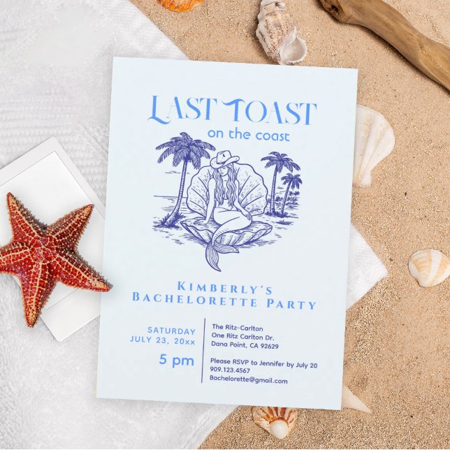 Invitation Last Toast Bachelorette Party Blue Mermaid  (Créateur téléchargé)