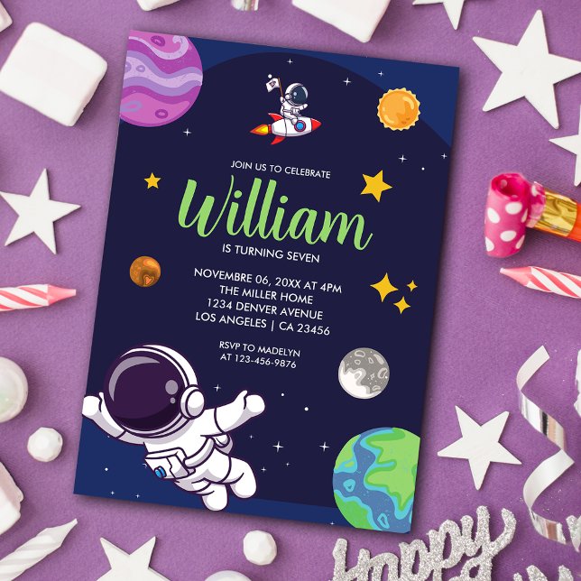 Invitation L'astronaute de l'espace à tout âge fête d'anniver (Space Astronaut Any Age Birthday Party Invitation)