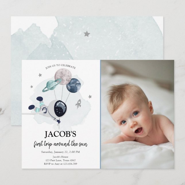Invitation L'astronaute de l'espace aérien Blue Boy Premier a (Devant / Derrière)