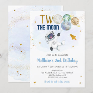 Invitation L'astronaute Espace Deux La Lune Anniversaire