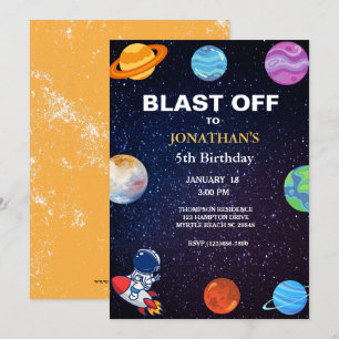 Invitation L'astronaute explose 5e garçons fête d'anniversair