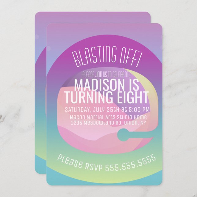 Invitation L'astronaute Ombre Planète spatiale Anniversaire N (Devant / Derrière)