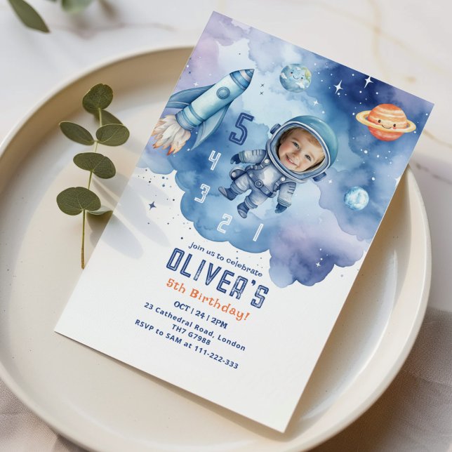 Invitation L'astronaute spatiale compte à rebours pour 5e ann (Créateur téléchargé)