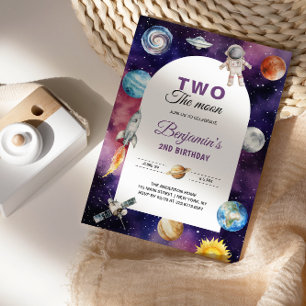 Invitation L'astronaute spatiale Deux La Lune Deuxième Annive
