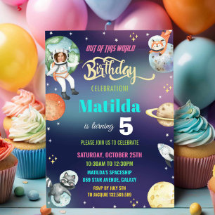 Invitation L'astronaute spatiale Planète une fille photo d'an