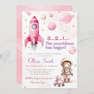 Invitation L'astronaute spatiale Rocket Planètes Girl Baby sh