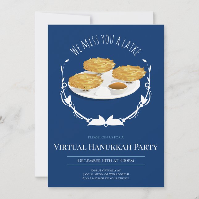 Invitation Latkes de sourire bleu blanc Parti Hanoukka virtue (Devant)
