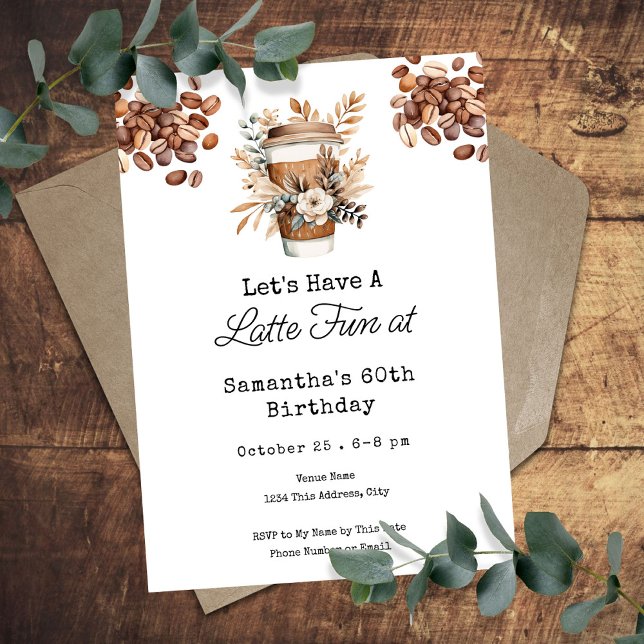 Invitation Latte Fun Coffee 60e anniversaire adulte modifiabl (Créateur téléchargé)