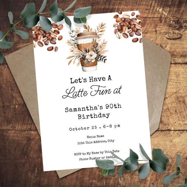 Invitation Latte Fun Coffee 90e anniversaire adulte (Créateur téléchargé)
