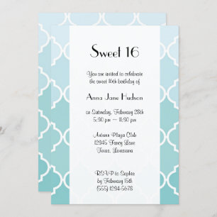 Invitation Latticework bleu, Ombre, Quatrefoil, Sweet 16