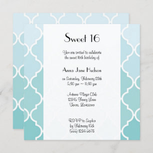 Invitation Latticework bleu, Ombre, Quatrefoil, Sweet 16