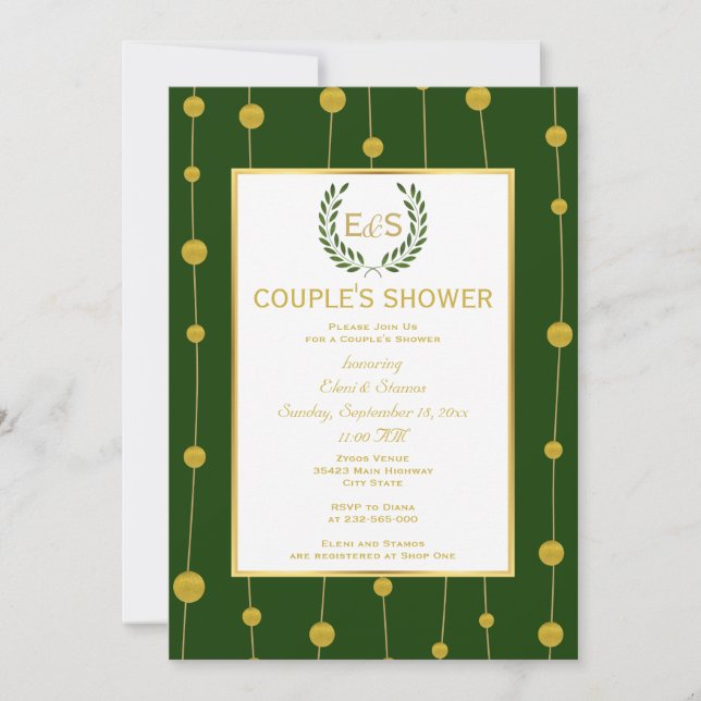 Invitation Laurel couronne feuille d'or mariage douche couple (Devant)