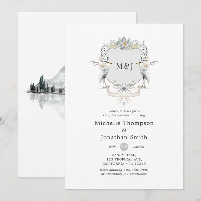 Invitation Laurel Crest Monogram Lakeside Couples Douche (Devant / Derrière)