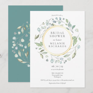 Invitation Laurel Garland Floral Gold Foil Baby Shower Mariag