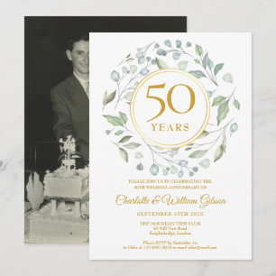 Invitation Laurel Garland Green Gold 50 Anniversaire Photo