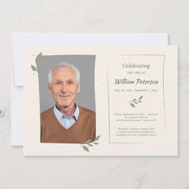 Invitation Laurel Leaf Frame Celebration of Life Card (Devant)