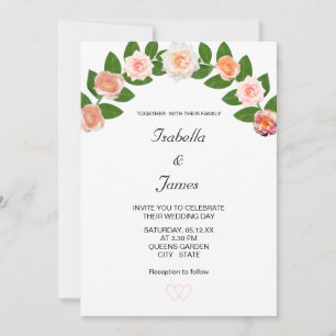 Invitation Laurel & Rose Fleurs Mariage