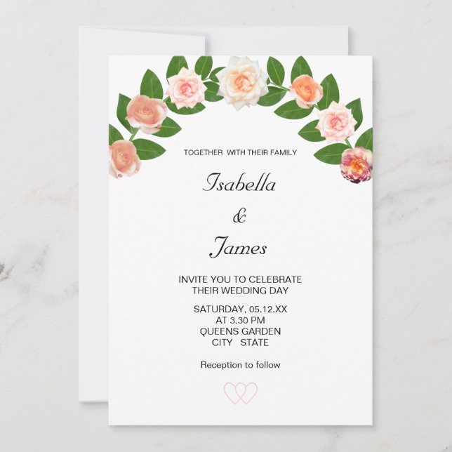 Invitation Laurel & Rose Fleurs Mariage (Devant)