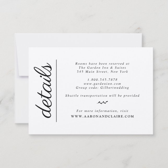 Invitation Laurel Wreath | Classy Mariage Details Card (Devant)