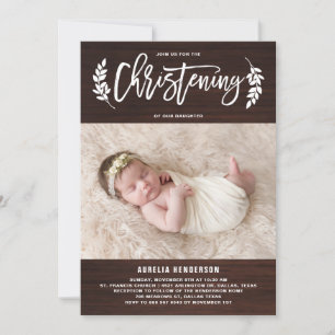 Invitation Laurel Wreath Rustic Wood Photo Christine