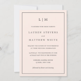 Invitation Lauren Blush Pink Monogramme Mariage élégant