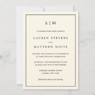 Invitation Lauren Crème Monogramme Mariage élégant