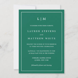 Invitation Lauren Emerald Green Monogramme Mariage élégant