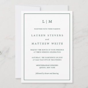 Invitation Lauren Forest Green Monogramme Mariage élégant