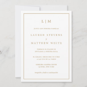 Invitation Lauren Gold Monogram Élégant Mariage espagnol