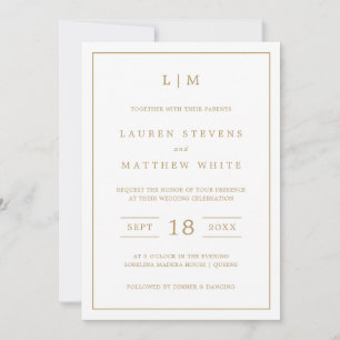 Invitation Lauren Gold Monogramme Mariage élégant