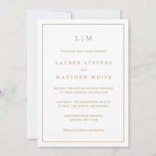Invitation Lauren Gold Monogramme Mariage élégant