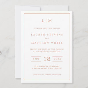 Invitation Lauren Rose Gold Monogramme Mariage élégant
