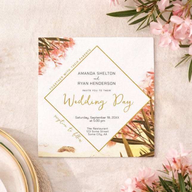 Invitation Laurier-rose orange sur la plage Fleurs de mariage (Créateur téléchargé)