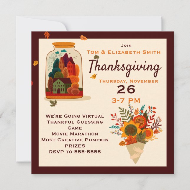 Invitation L'automne de Thanksgiving virtuel dans un pot (Devant)
