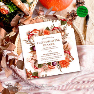 Invitation L'Automne Florale Feuille Champagne Thanksgiving D
