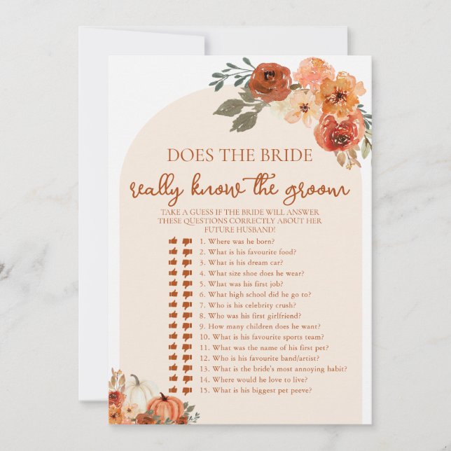 Invitation L'automne La mariée connaît vraiment le jeu de la  (Devant)