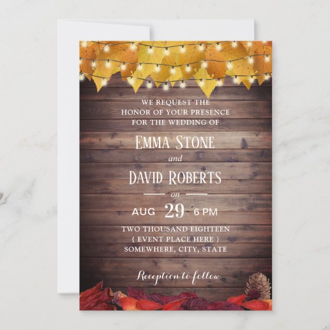 Invitation L'automne laisse le Mariage de automne Rustic Stri (Devant)