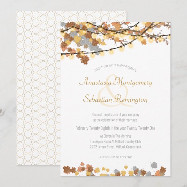 Invitation L'automne laisse Vintage lumières Cérémonie du Mar (Devant / Derrière)