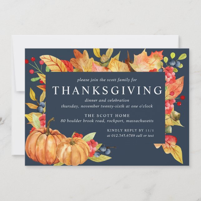 Invitation L'automne part Citrouille Thanksgiving Dîner Invit (Devant)