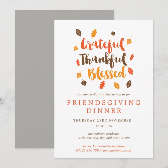 Invitation L'automne part typographique Friendsgiving Dîner (Devant / Derrière)