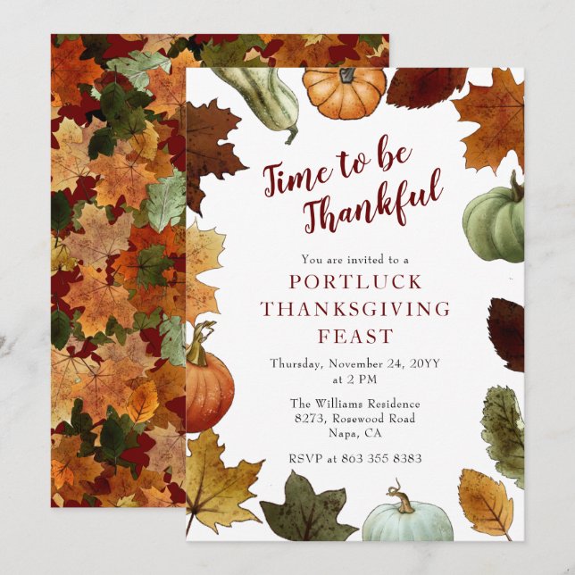 Invitation L'automne quitte Citrouille cadre Thanksgiving Dîn (Devant / Derrière)