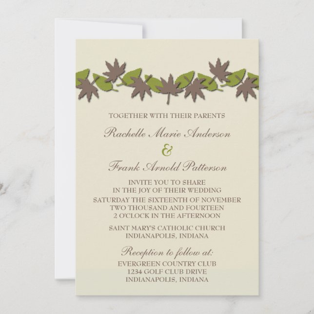 Invitation L'automne quitte la frontière de mariage Invitatio (Devant)