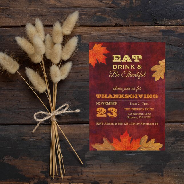 Invitation L'automne quitte Manger Boire et être une invitati (Créateur téléchargé)