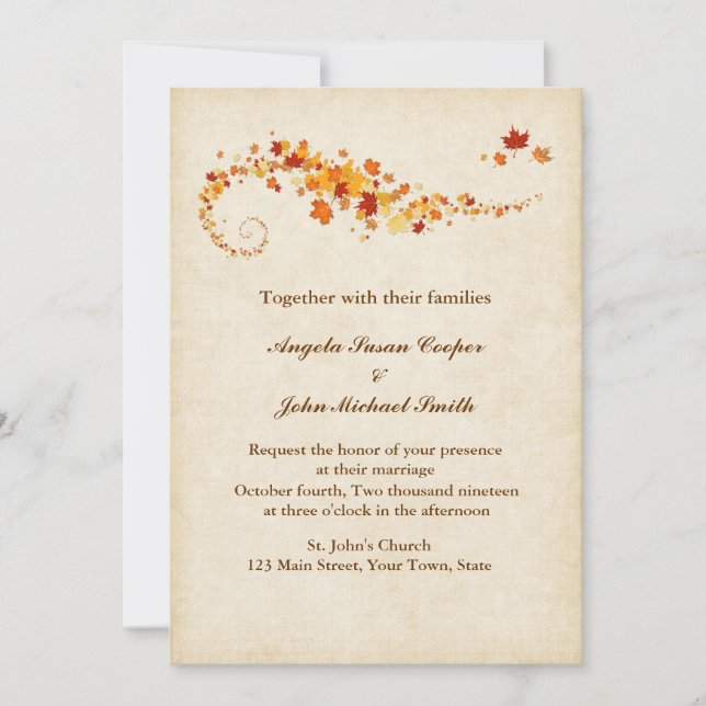 Invitation L'automne torride laisse Mariage (Devant)