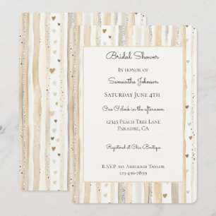 Invitation Lavabo de mariage rayé de cœurs blanc crème